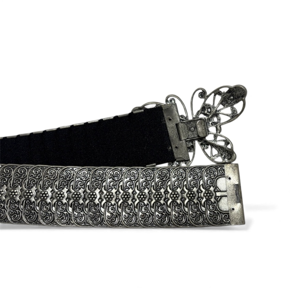 Vintage Gunmetal Stretch Belt w/ Butterfly Filigree Buckle - Picture 3 of 3